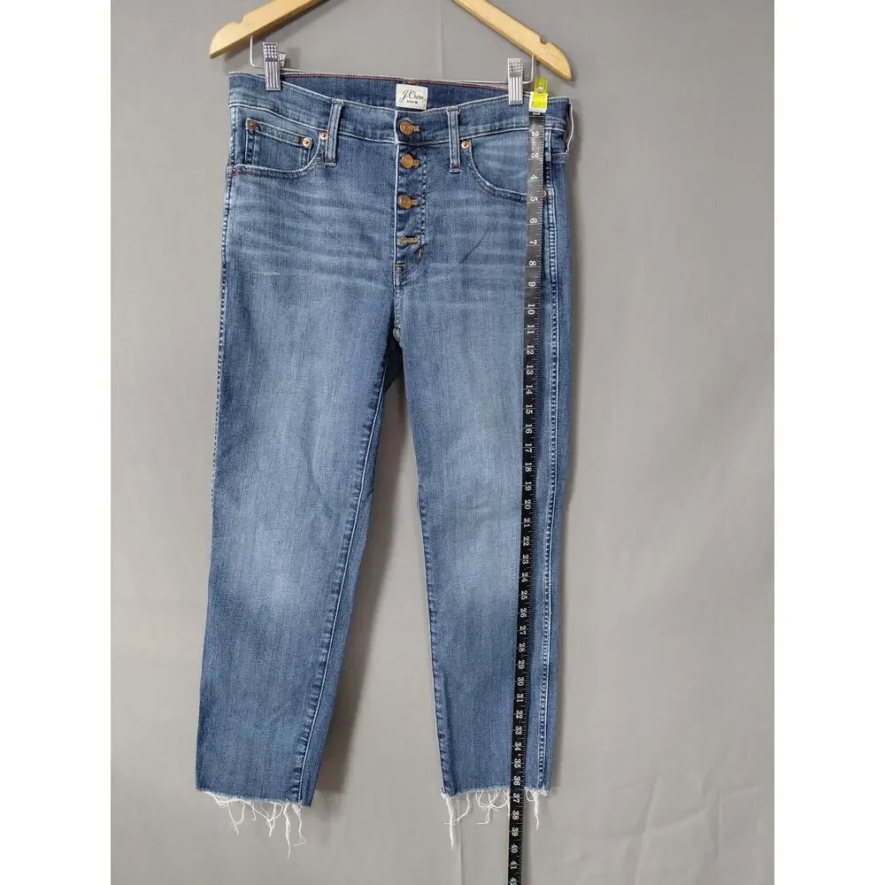 J.Crew Blue Raw Hem Medium Wash Vintage Straight Jeans Women Size 30